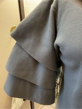 💜💜💜Ruffled Sleeve Knit Sweater - Slate Blue
